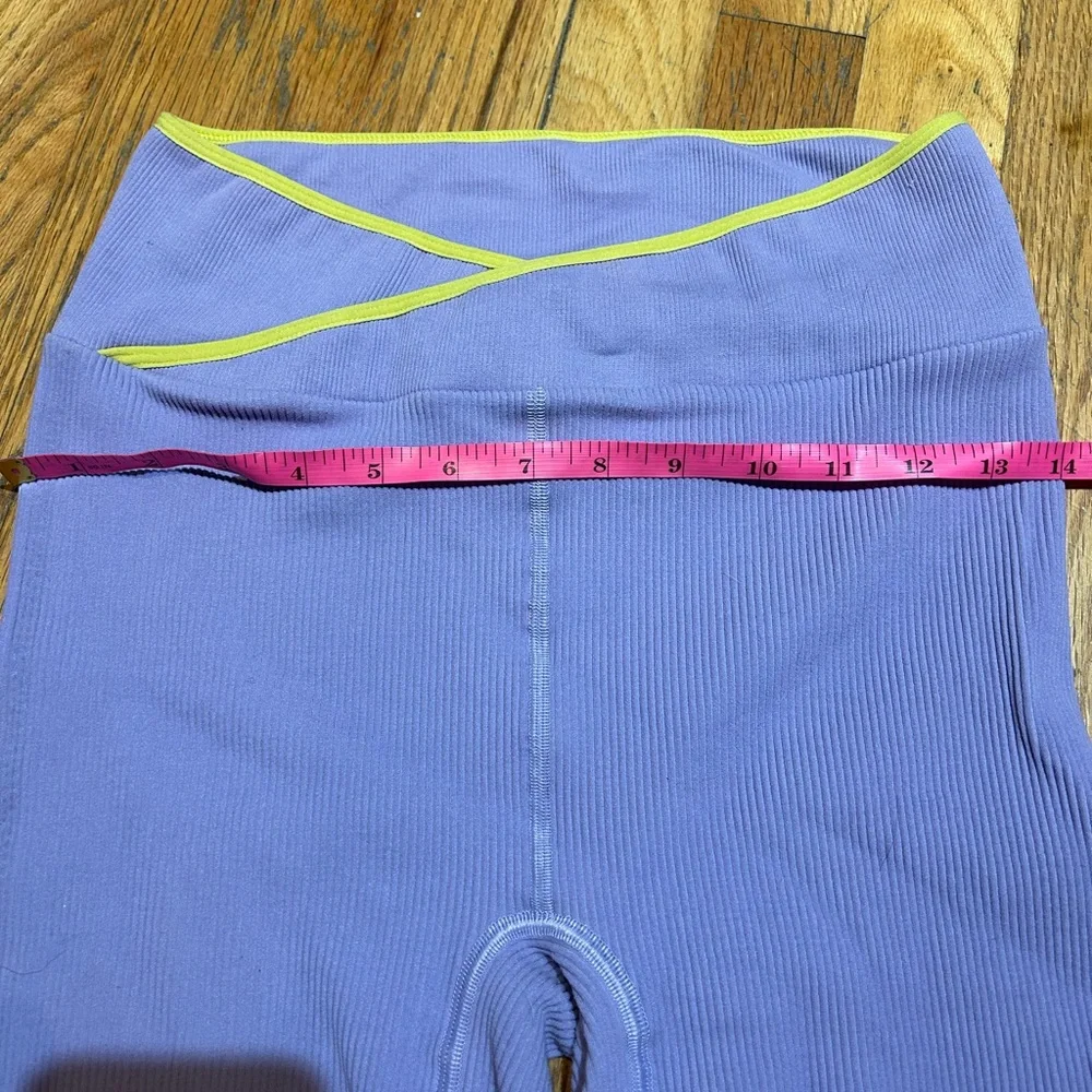 Free People Purple and Yellow Bike Shorts with Crossover Waistband M/L - Picture 6 of 8